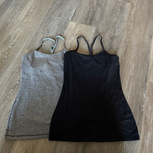Lot of 2 Lululemon Womens Tank Top Size 4 Black Gray Power Y Lightweight Gym - Picture 1 of 8